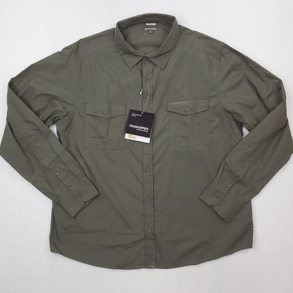 Craghoppers Kiwi LS Shirt Mens XL Green Cedar SolarShield‎ UPF40 Travel